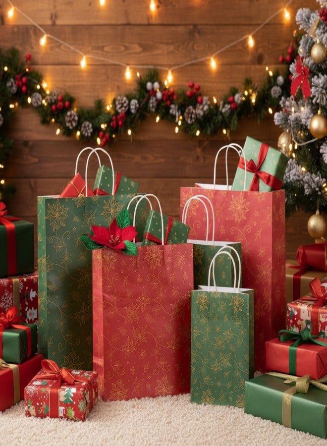 جيلبروب ١٢ كيس هدايا عيد الميلاد باللونين الأحمر والأخضر، بأحجام متنوعة، ١٥ بوصة، أكياس كبيرة جدًا على شكل زهرة البوينسيتيا، مستلزمات تغليف وتزيين وتخزين هدايا منزلية وهدايا حفلات العيد. - Image 4